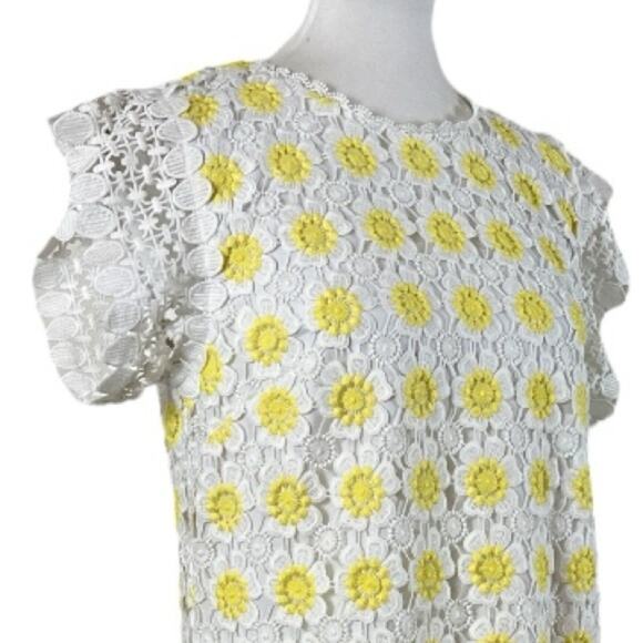 J.Crew Dress Crochet Lace Embroidered Shift White Yellow Daisy Floral Women’s 6 - Picture 6 of 13